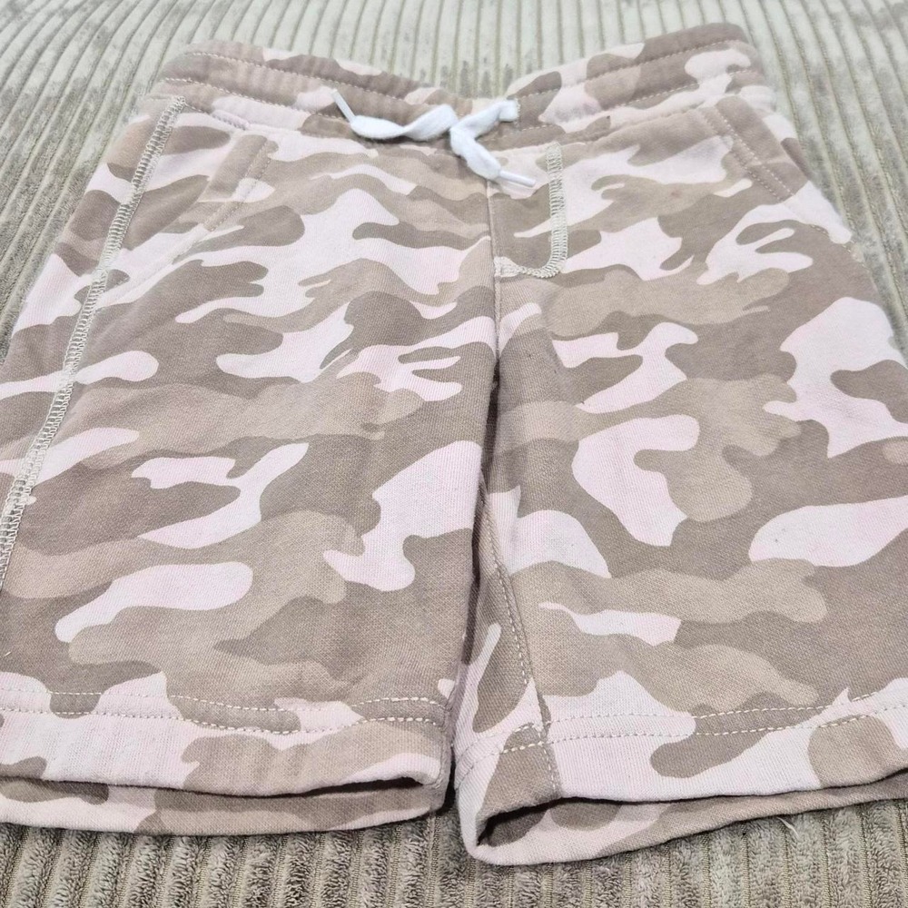 Old Navy Boys Tan Beige Camo Fleece Drawstring Stretch Shorts Size Small 6-7